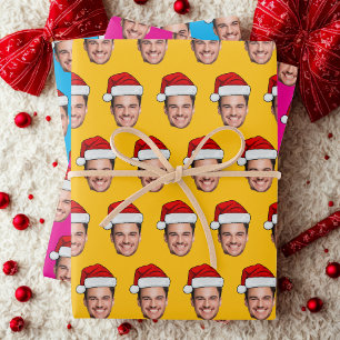Face Photo Santa Hat Gift Wrap, Unique Gift Face Wrapping Paper Sheets