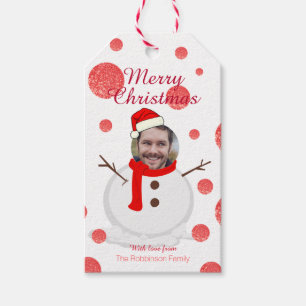 Face photo snowman funny gift tags