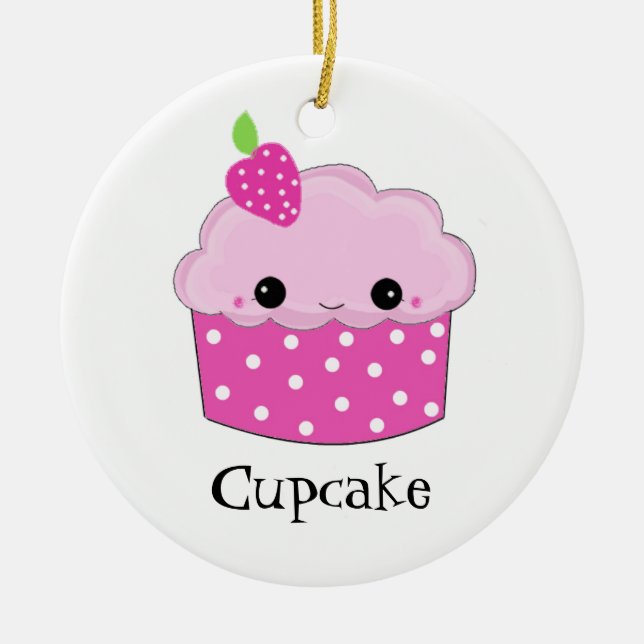 Face Pink Cupcake Ceramic Ornament (Front)