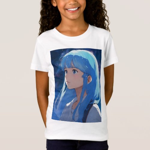 face profil studio ghibli galaxie in hair blue  T_Shirt