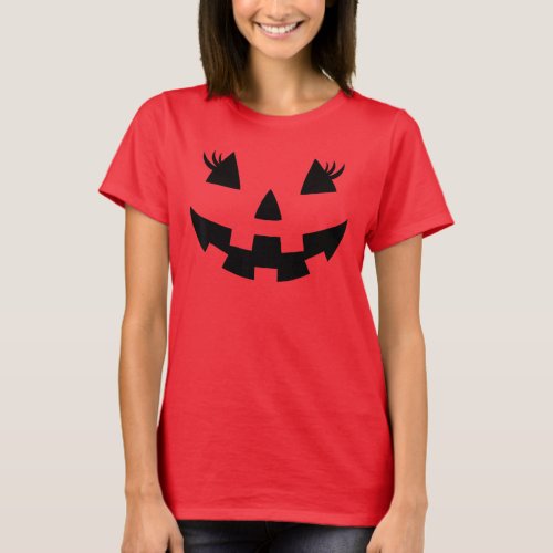 Face Pumpkin Eyelashes Jack O Lantern Hallowen T_Shirt