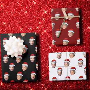 Face Santa Hat Gift Wrap, Custom Face 2 Photos Wrapping Paper Sheets