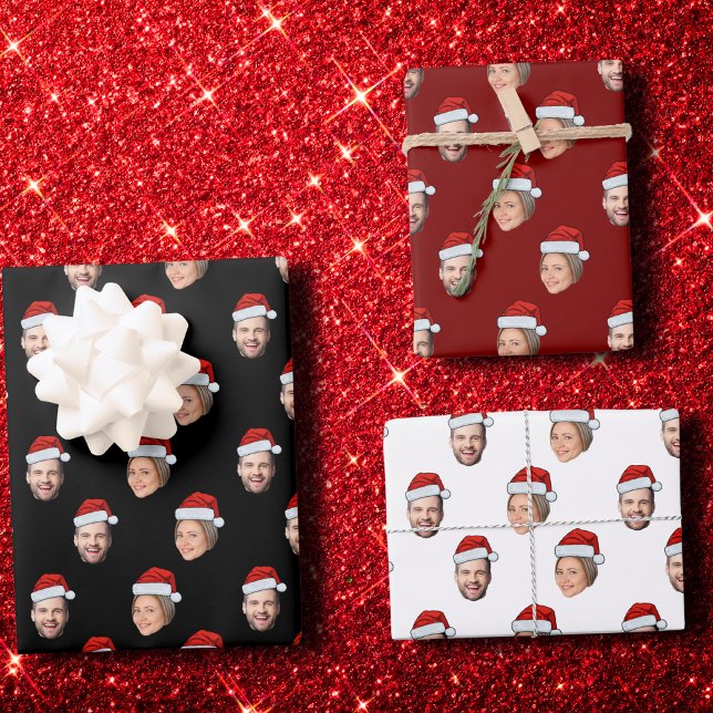 Face Santa Hat Gift Wrap, Custom Face 2 Photos  Wrapping Paper Sheets (Creator Uploaded)