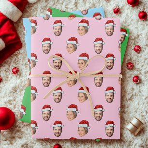 Face Santa Hat Gift Wrap, Custom Santa Claus Head Wrapping Paper Sheets