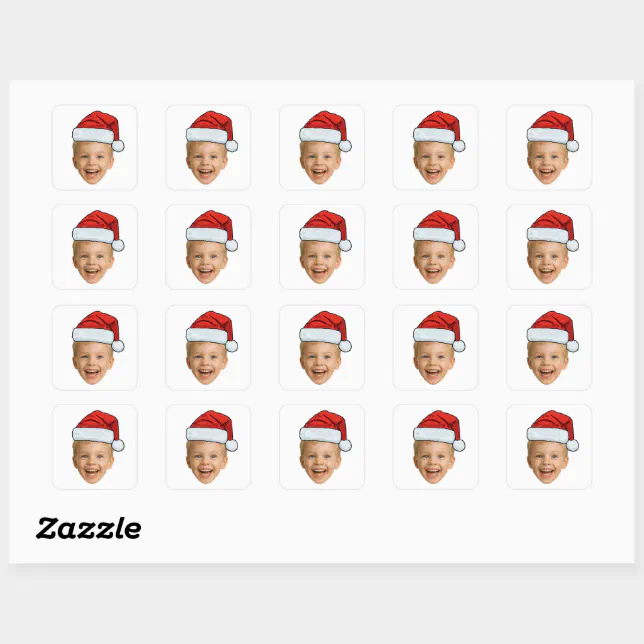 Face Santa Hat Stickers, Custom Photo Christmas Square Sticker | Zazzle