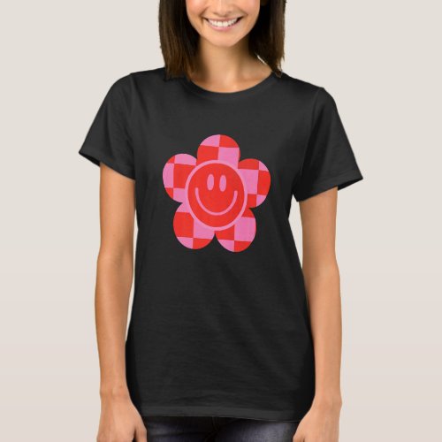 Face Smiling Happy Smile Cute Pink Red Checkered C T_Shirt