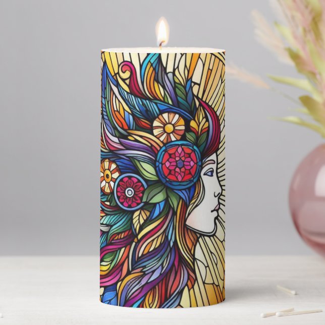 Face Stained Glass Design  Pillar Candle (In Situ)