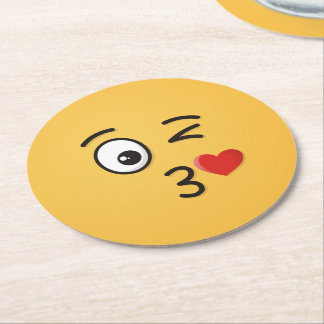 Face Throwing a Kiss Round Paper Coaster