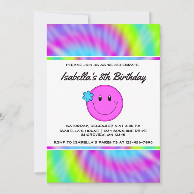Face Tie Dye Birthday Invitations (Front)