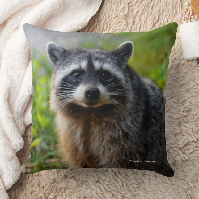 Face to Face with a North American Raccoon Throw Pillow (Blanket)