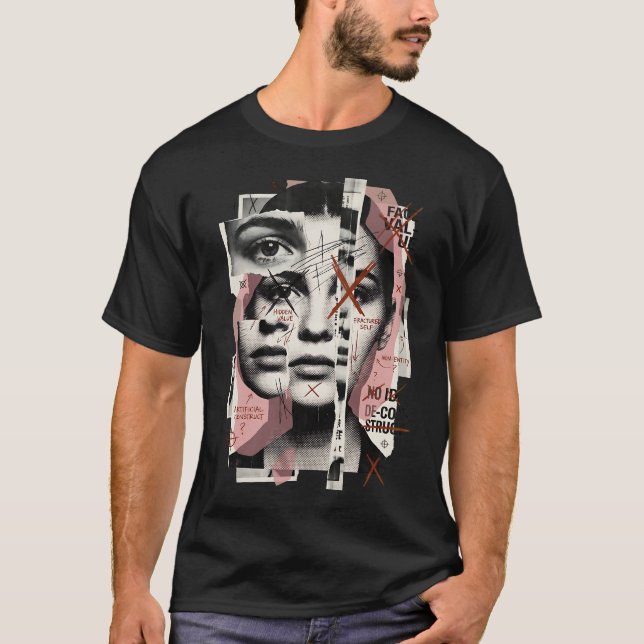 Face Value Distorted Portrait Collage T-Shirt (Front)