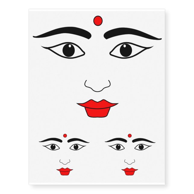 Face with Bindi. Black Red, Temporary Tattoo (Front)