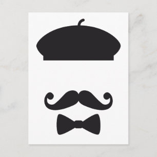 Face with french hat, mustache and tie postcard
