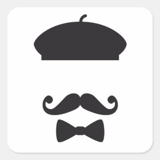 Face with french hat, mustache and tie square sticker