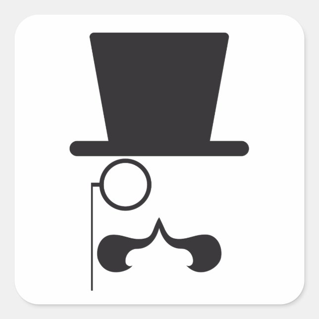 Face with hat, mustache and single eyeglass square sticker (Front)