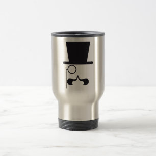 Face with hat, mustache and single eyeglass travel mug