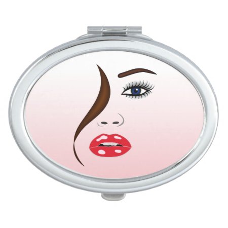Face With Lipstick Girly Oval Compact Mirror