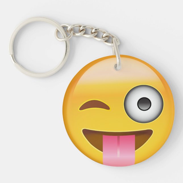 Face With Stuck Out Tongue And Winking Eye Emoji Keychain (Front)
