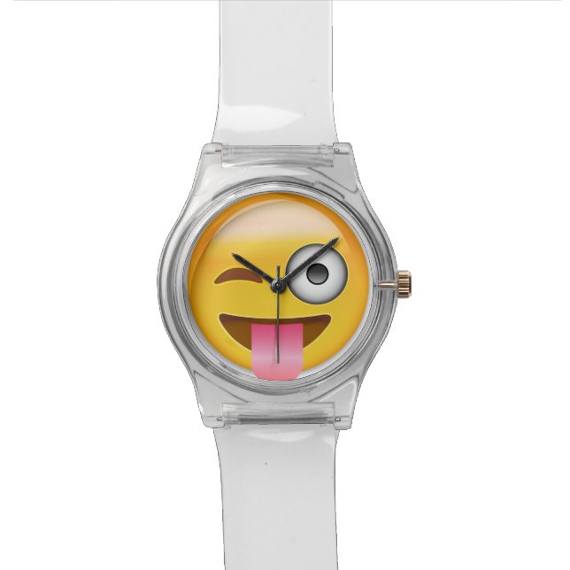 Face With Stuck Out Tongue And Winking Eye Emoji Wrist Watch (Close Up)