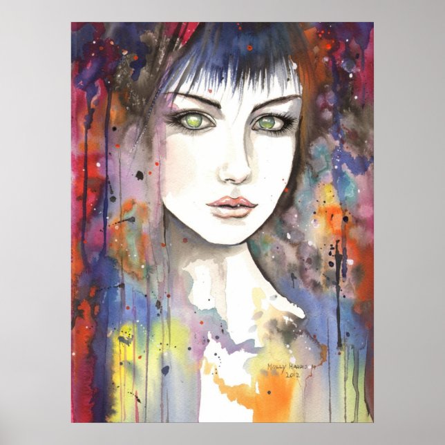 Face Within Paint Modern Portrait of a Woman Art Poster (Front)