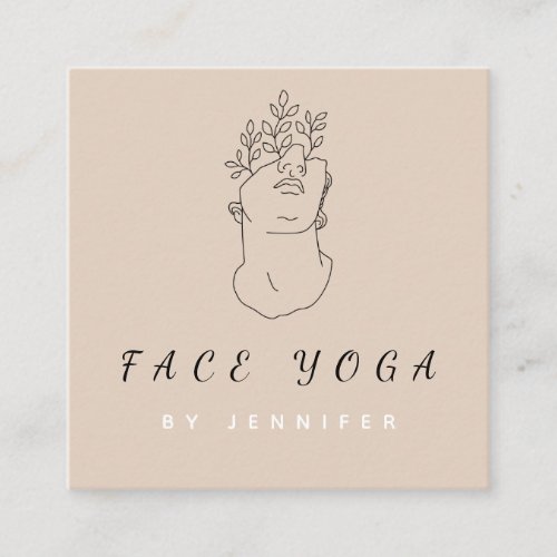 Face Yoga Instructor Botanical Drawn Lineart Brown Square Business Card