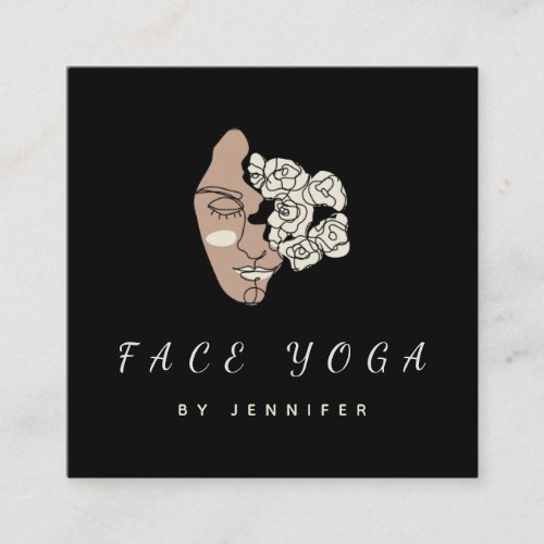 Face Yoga Instructor Floral Drawn Boho Elegant Square Business Card