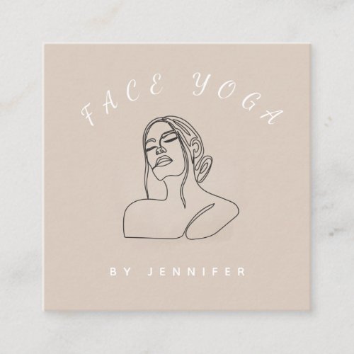 Face Yoga Instructor Line Drawn Boho Feminine Girl Square Business Card