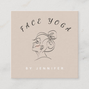 Face Yoga Instructor Line Drawn Boho Messy Bun Square Business Card