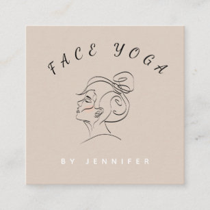 Face Yoga Instructor Line Drawn Boho Messy Bun Square Business Card