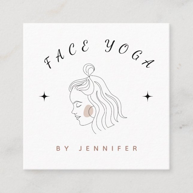 Face Yoga Instructor Pretty Girl Line Silhouette Square Business Card (Front)