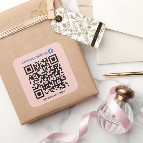 Facebook Connect With Us Qr Code Blush Pink Square Sticker