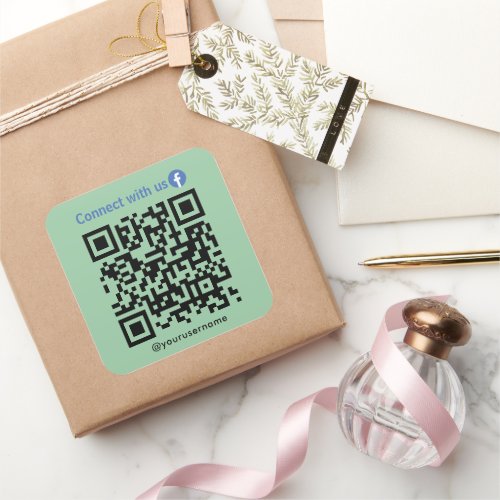 Facebook Connect With Us Qr Code Mint Green Square Sticker