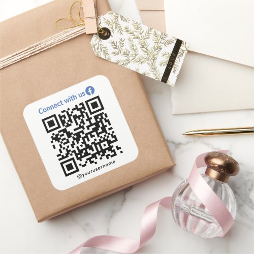 Facebook Connect With Us Qr Code White Square Sticker