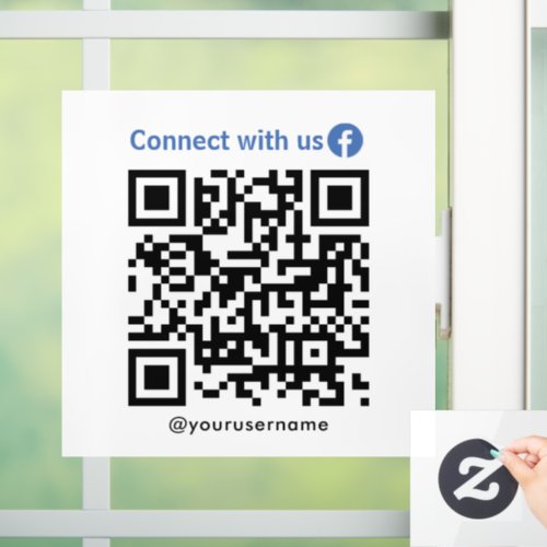 Facebook Connect With Us Qr Code White Window Cling