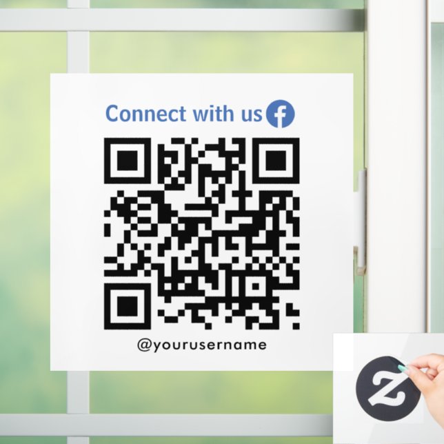 Facebook Connect With Us Qr Code White Window Cling (Home)