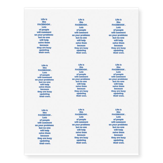 Facebook funny text temporary tattoos (Front)