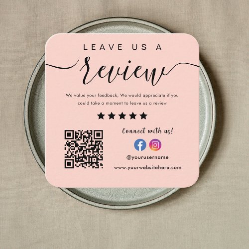 Facebook Instagram Blush Pink Leave Us A Review Square Business Card