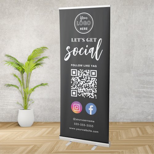 Facebook Instagram Connect With Us QR Code Black Retractable Banner