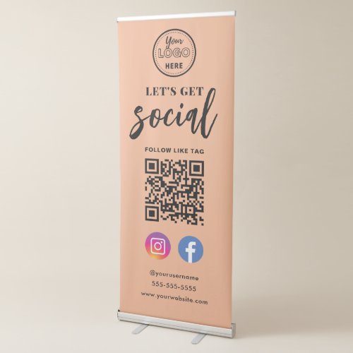 Facebook Instagram Connect With Us QR Code Modern Retractable Banner