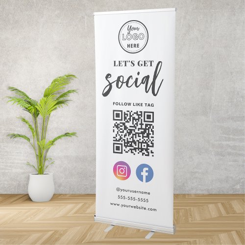 Facebook Instagram Connect With Us QR Code White Retractable Banner