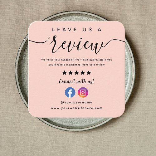 Facebook Instagram Leave Us A Review Blush Pink Square Business Card