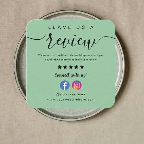 Facebook Instagram Leave Us A Review Mint Green Square Business Card