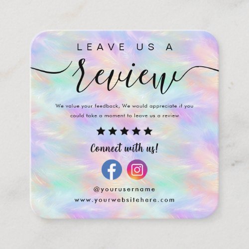 Facebook Instagram Leave Us A Review Stylish Opal Square Business Card