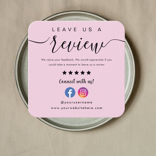 Facebook Instagram Logo Leave Us A Review Pink Square Business Card