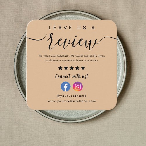 Facebook Instagram Logo Leave Us A Review Rustic Square Business Card