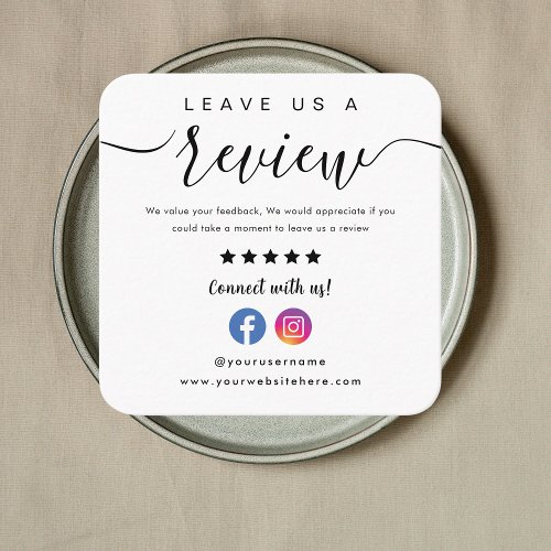 Facebook Instagram Logo Leave Us A Review White Square Business Card
