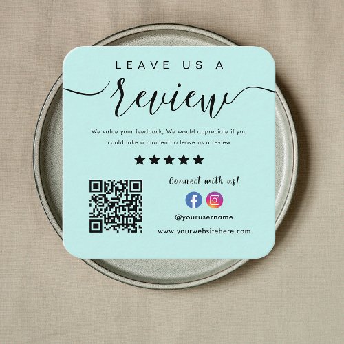 Facebook Instagram Logo Tropical Leave Us A Review Square Business Card
