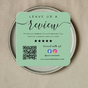 Facebook Instagram Mint Green Leave Us A Review Square Business Card