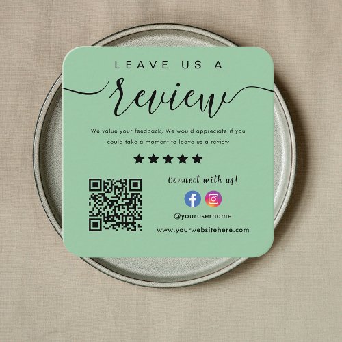 Facebook Instagram Mint Green Leave Us A Review Square Business Card