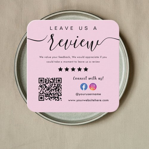 Facebook Instagram Pink Qr Code Leave Us A Review Square Business Card